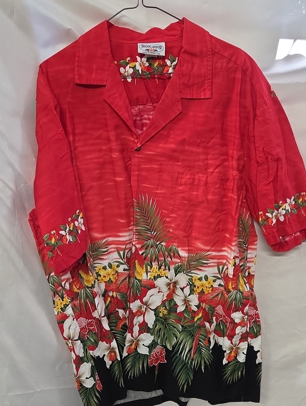 Pacific Legend Tropical Hawaiian Red Floral Camp Shirt - Men 2XL